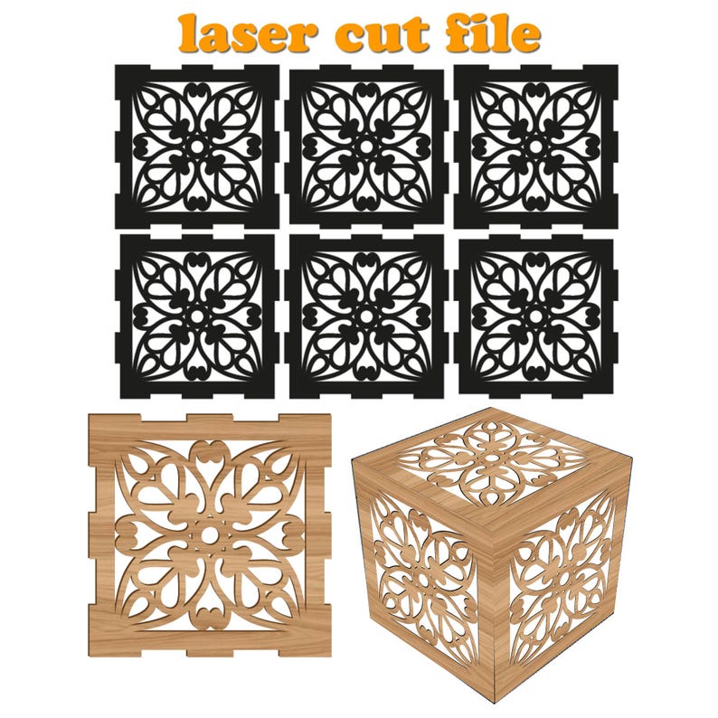Geometric Floral Pattern Box Template. Custom Sizes and Thicknesses ...