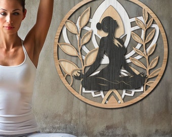 Yoga wall art. Yoga wall hanging. wooden wall art Woman doing yoga. 3 layer laser cutting file. Yoga SVG, dxf, pdf, cdr and Ai file Yoga Art