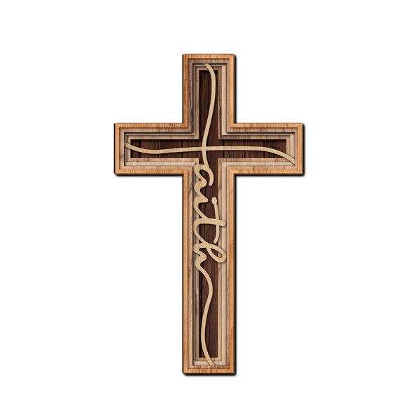 3 or 6 layered cross of faith, Hope, Love, blessed, grace Laser cut SVG. Vector file for laser cutting. wall art. SVG, pdf, Ai file format.