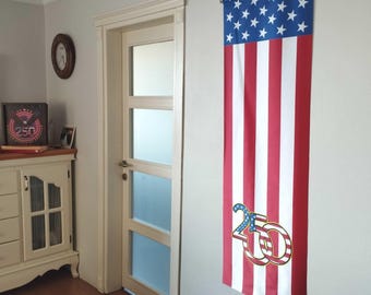 250th Anniversary American Flag for wall and door, size 19,68" x 59.05", satin fabric,Vivid colors,suspension pipe and rope banner.