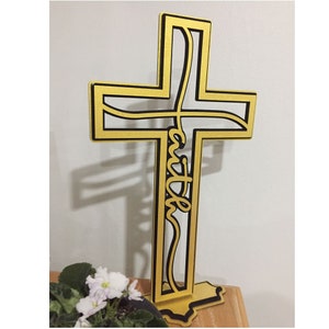 Desktop crucifix files with &quot;faith&quot; inscription. faith cross laser cut file, 3mm 4mm 6mm, ready to cut. 3layered cross of faith Laser cut.
