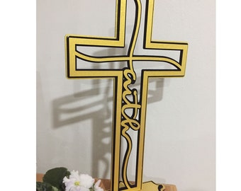 Desktop crucifix files with "faith" inscription. faith cross laser cut file, 3mm 4mm 6mm, ready to cut. 3layered cross of faith Laser cut.