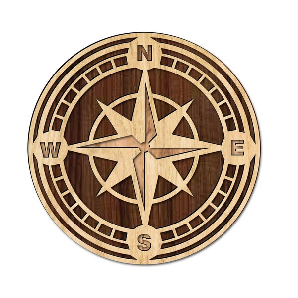 Laser cut compass. laser cut compass file with layer option. Cricut cut file compass. SVG, Ai, Pdf, Cdr and Dxf file. Wooden cut compass.