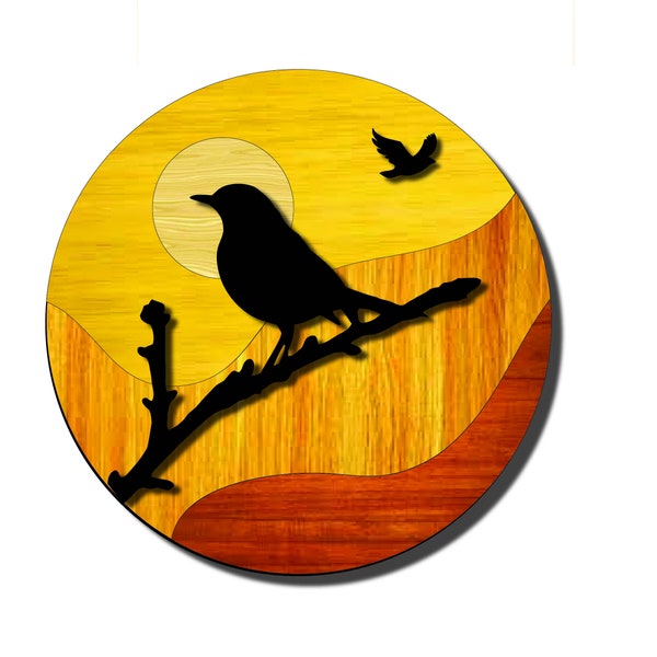 3-layer easy to paint and cut bird board. Bird themed wall art for laser cut. File format SVG, pdf, Ai and optional. Bird wall sign.Bird art