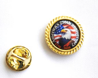 250th anniversary Lapel Pin. American flag and eagle Brooch.0.78 inch 14k gold plated and chrome plated lapel pin. Big discount.