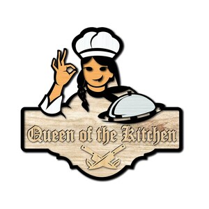 The queen of the kitchen laser cut file. kitchen sign. mom's kitchen sign. sign for kitchen door or wall. SVG, Ai, cdr, dxf and Pdf cut file