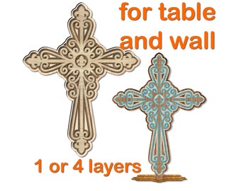 Motif embroidered Cross for table and wall. Cross SVG. Laser cut cross file with 1 or 4 layer options. Desired file format. wall cross