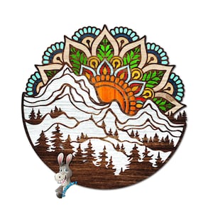lasergesneden bestanden met bergen en mandala. Lasergesneden wandpaneel mandala bergen. bergen mandala kunst aan de muur. cricut-bestand svg