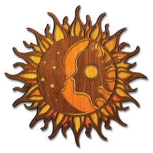 File di taglio laser per arte murale luna e sole. Pannello murale boho luna e sole. Luna e sole per parete. File di taglio laser. Luna e sole Svg.