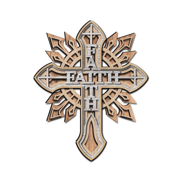 4 layered cross of faith Laser cut SVG. Vector file for laser cutting. cross of faith wall art. SVG, pdf, Ai file format. cross of faith.