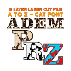 Fuente Cat, archivo de corte láser de 2 capas. letras de gatito. Letras de gato de la A a la Z. archivos svg y pdf para archivos Cricut.DXF para corte de siluetas