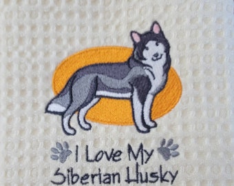 Husky Dog SET OF 2 BATH HAND TOWELS EMBROIDERED BY LAURA Husky Dog SET OF 2 BATH HAND TOWELS EMBROIDERED BY LAURA