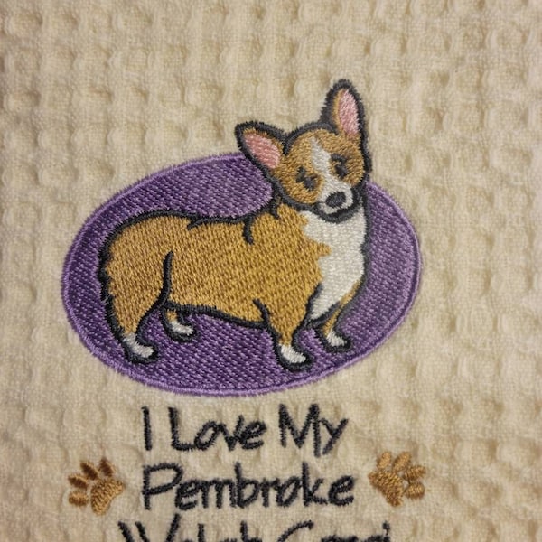 Pembroke Welsh Corgi Embroidered Kitchen Towel