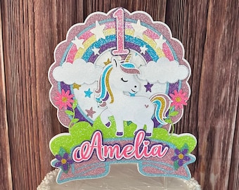 Personalized Unicorn Cake Topper | Rainbow Birthday Party Decor