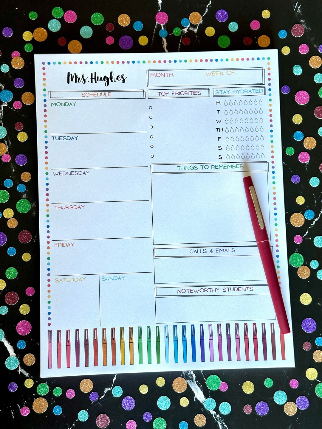 Personalized Teacher Planner | Flair Pen Design, 8.5x11 Inch Notepad - Etsy