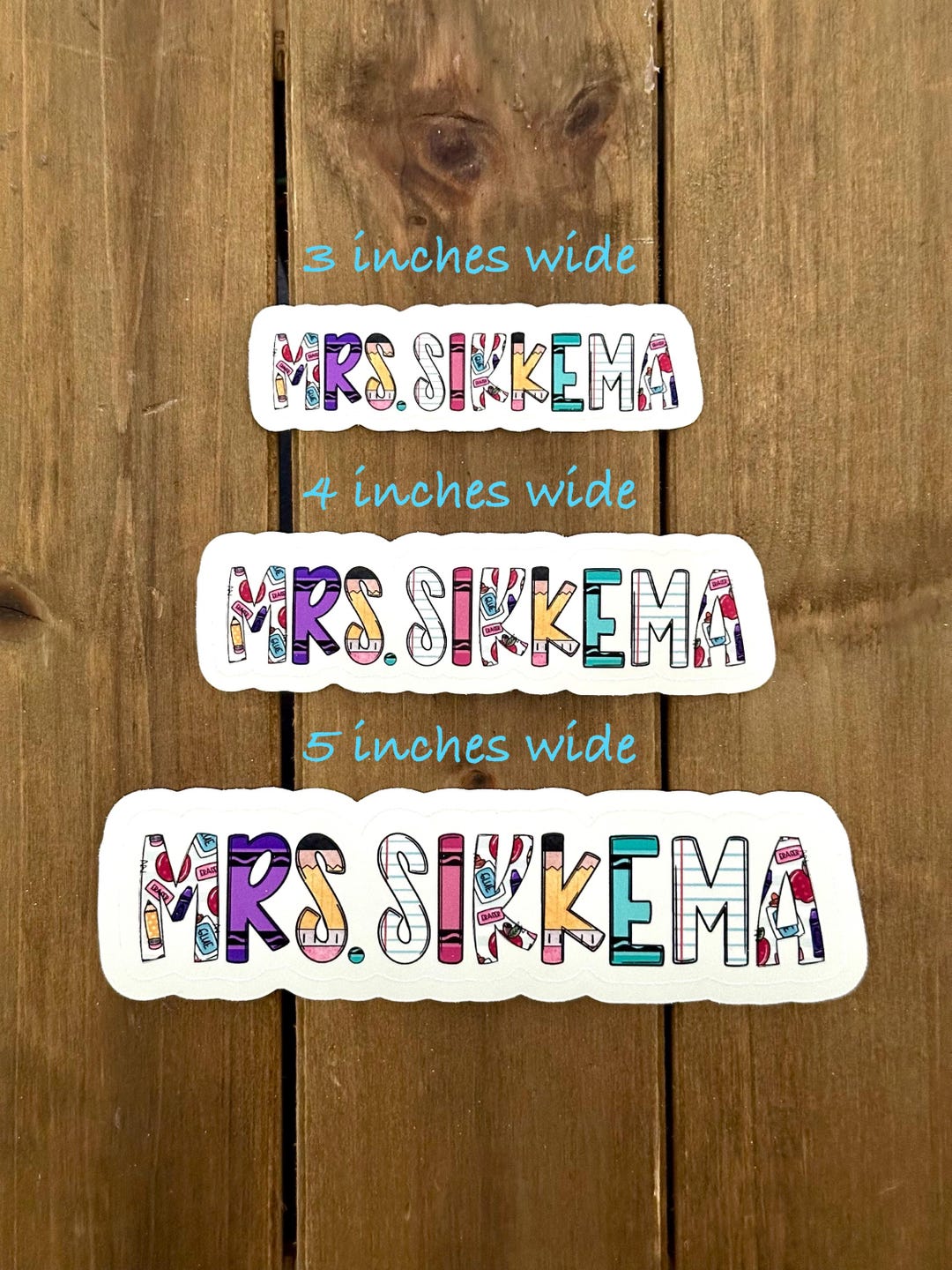 Personalized Teacher Name Stickers | Crayon Design, Waterproof Vinyl - Etsy
