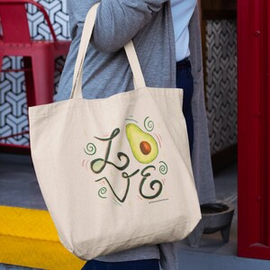 Avocado Love Eco Tote Bag / Gift for Avocado Lovers / Holy Moly Guacamole / Organic Cotton Canvas Tote / Reusable Grocery Bag