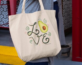 Avocado Love Eco Tote Bag / Gift for Avocado Lovers / Holy Moly Guacamole / Organic Cotton Canvas Tote / Reusable Grocery Bag