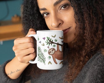 Hand-Illustrated Sloth Coffee Mug – Spirit Animal Gift