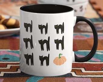Taza de cerámica con diseño de gato negro de Halloween y calabaza espeluznante