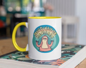 Meditating Sloth Coffee Mug, Yoga Zen Gift