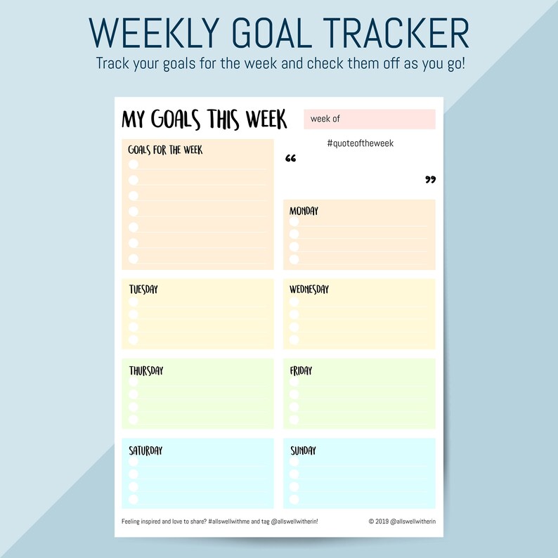 PRINTABLE Weekly Objectives Chart, Print Your Personalized Tracker for Using Components Finished, Instantaneous Obtain image regarding Printable Goal Chart identify PRINTABLE Weekly Plans Chart, Print Your Personal Tracker for Turning out to be Components Accomplished, Quick Obtain