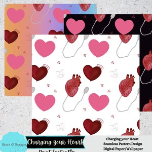 Heart Digital scrapbook paper seamless pattern scrapbook junk journal ephemeral heart planner printable iPhone charge Galentines clipart