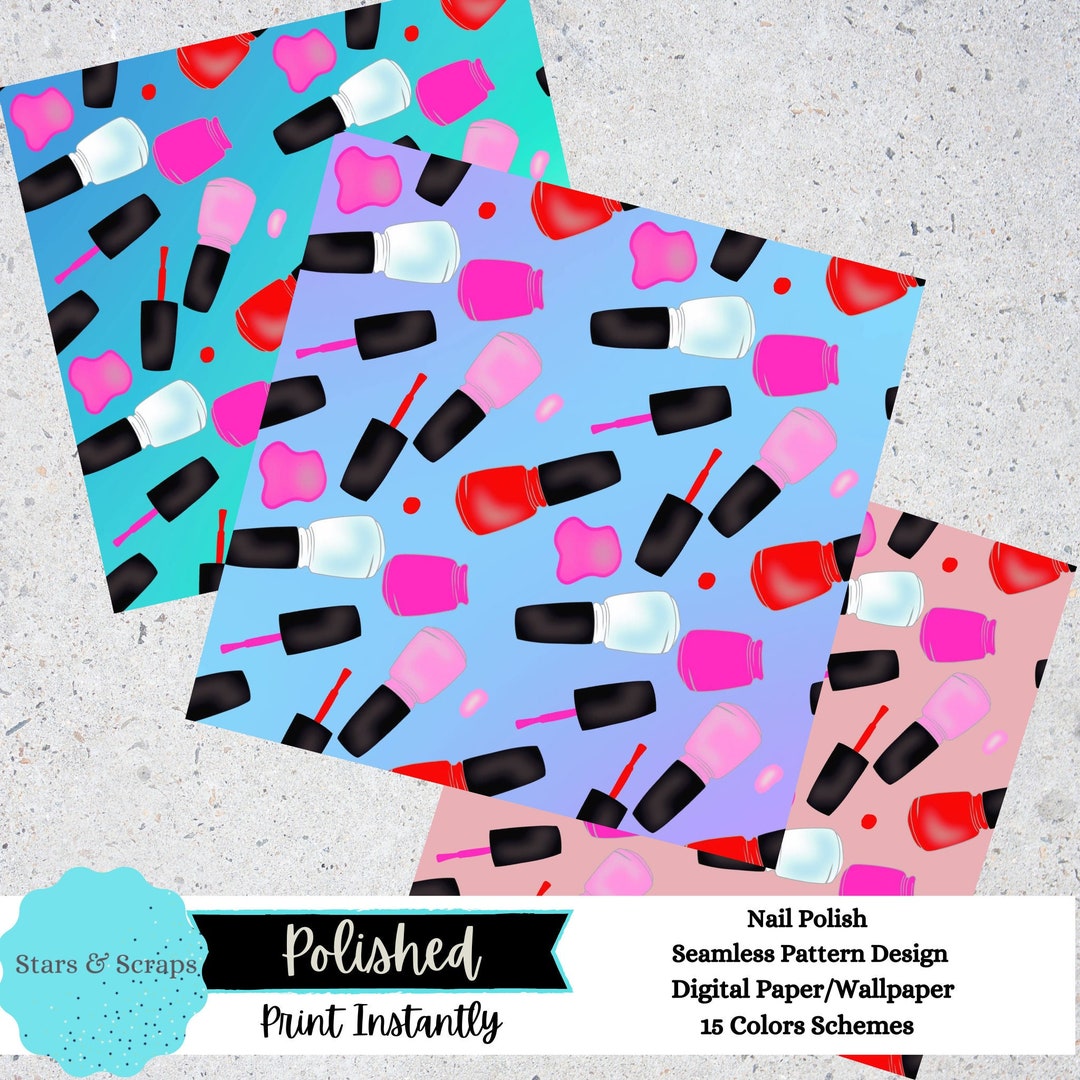 Nail Polish Seamless Pattern Bundle Printable Scrapbook Paper Ephemera ...