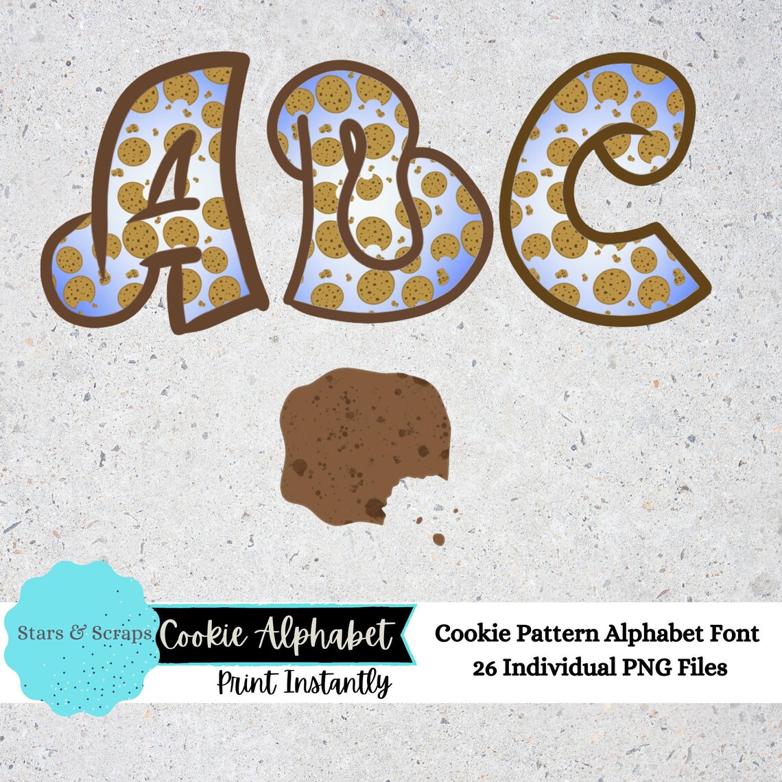 Chocolate Chip Cookie Font Alphabet Cookie PNG Clipart Etsy