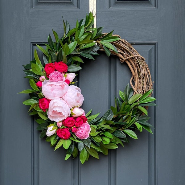 Spring Peony & Ranunculus Wreath | Front Door Decor | Pink Door Hanger | Mother's Day Gift