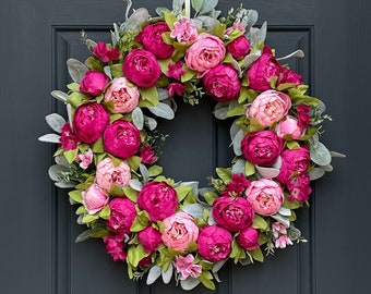 Spring Peony Wreath | Pink Peony & Lambs Ear Door Hanger | Front Door Decor | Mother's Day Gift