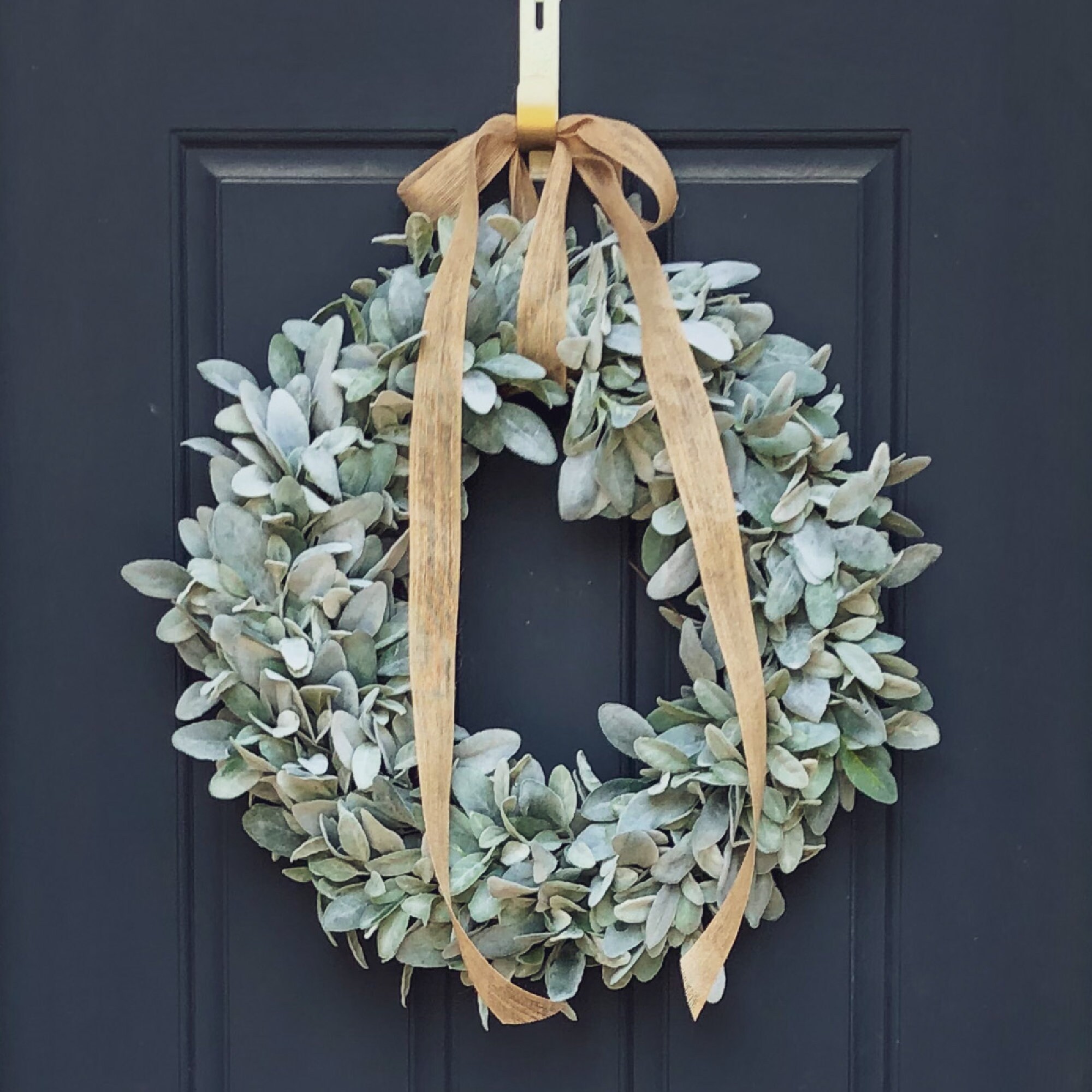 Lambs Ear Wreath with Burlap Bow Everyday Greenery Wreath Etsy