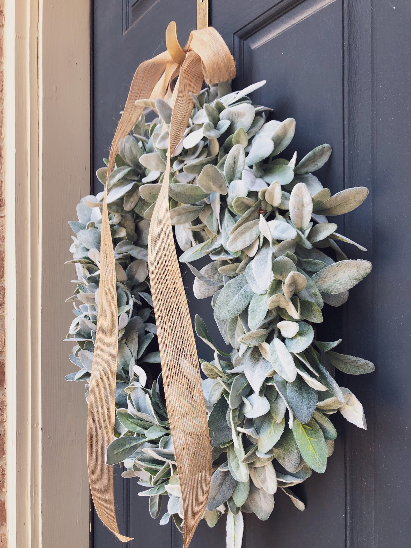 Lambs Ear Wreath with Burlap Bow Everyday Greenery Wreath Etsy