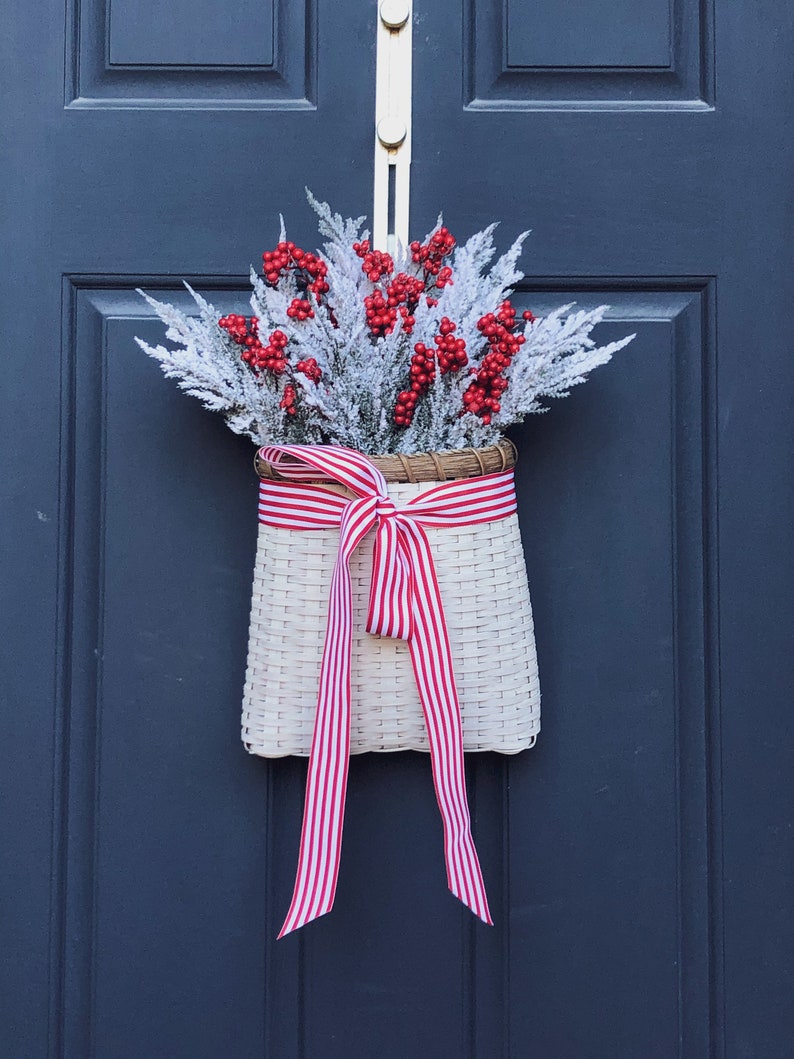 Christmas Basket Wreath for Front Door Greenery & Red Berry Etsy
