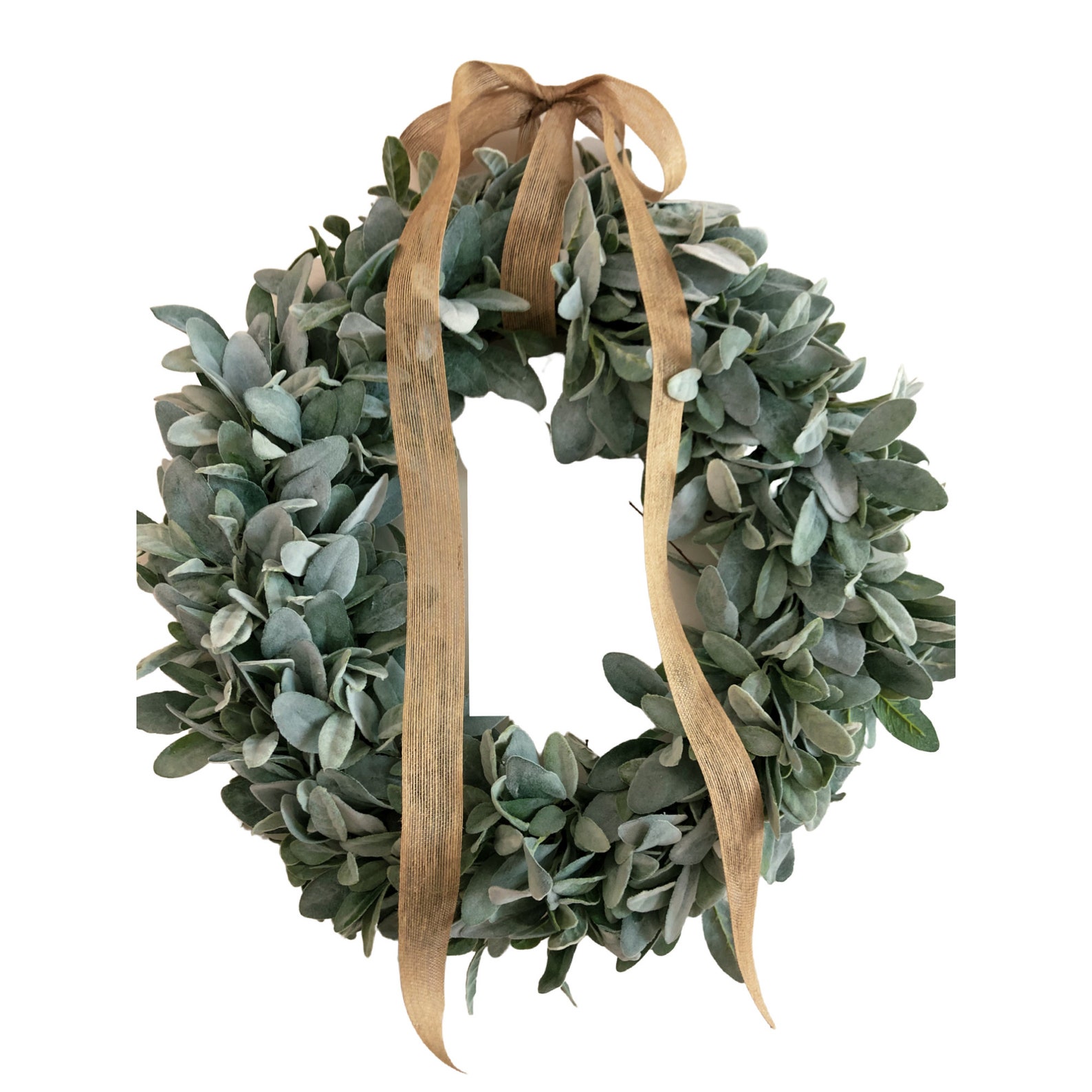 Lambs Ear Wreath with Burlap Bow Everyday Greenery Wreath Etsy