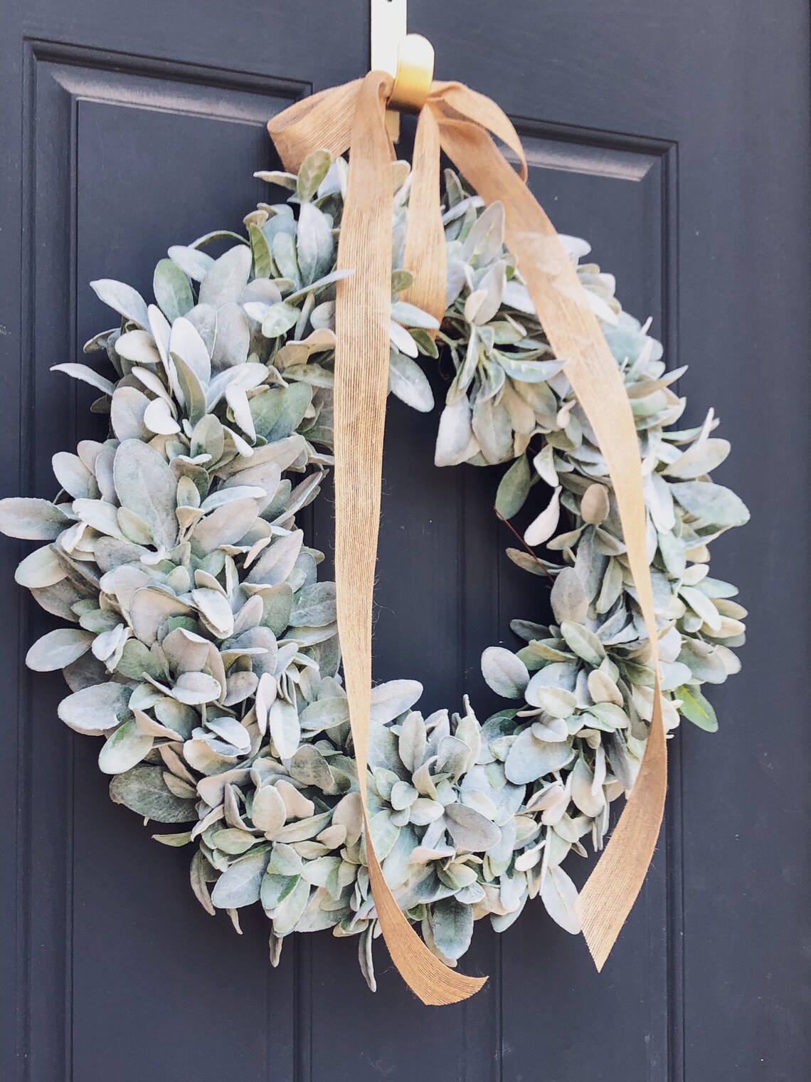 Lambs Ear Wreath with Burlap Bow Everyday Greenery Wreath Etsy