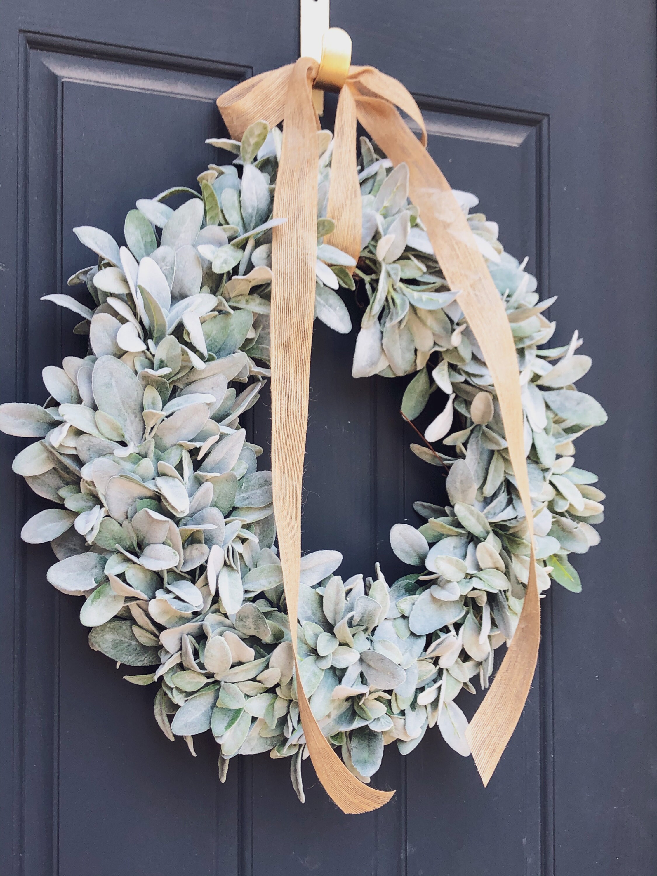 Lambs Ear Wreath with Burlap Bow Everyday Greenery Wreath Etsy