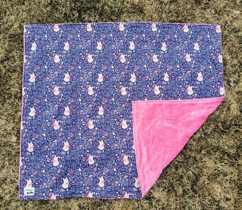 Navy Woodland Nursery Fox and Flower Blanket- Cotton Baby Blanket OR Minky Baby Blanket Pink Girlie Woodland Fox Hot Pink