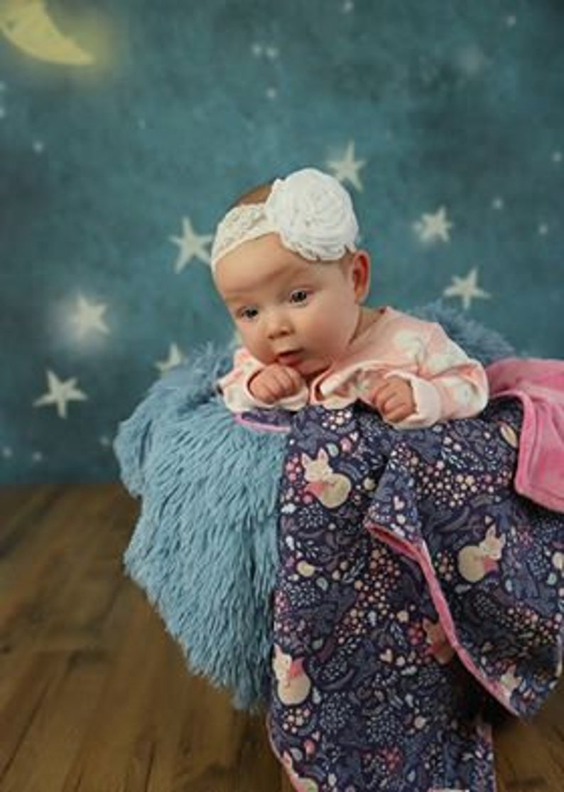 Navy Woodland Nursery Fox and Flower Blanket- Cotton Baby Blanket OR Minky Baby Blanket Pink Girlie Woodland Fox Hot Pink