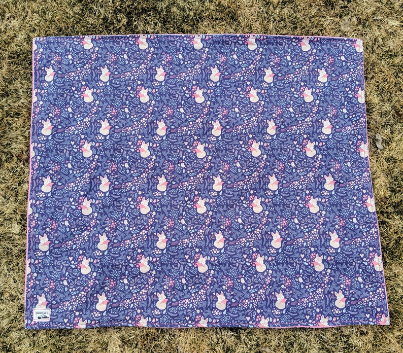 Navy Woodland Nursery Fox and Flower Blanket- Cotton Baby Blanket OR Minky Baby Blanket Pink Girlie Woodland Fox Hot Pink