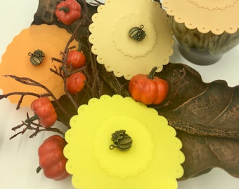 Awesome Autumn Mug Cover! 1 each. Silicone mug lid, cup cover/topper/top, cozy, pumpkin, leaves, tea/coffee connoisseur, wine lover gift