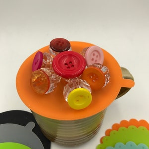 Rainbow Buttons (all kinds!) Mug Cover! 1 each. Silicone cup cover, lid, topper, top, cozy, outdoor bug guard, tea/coffee/wine connoisseur