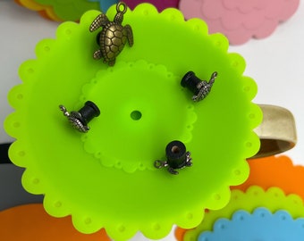 Too cool turtle mug cover! (Silver & bronze turtle) 1 each. Silicone mug lid, cup cover/topper cozy, outdoor bug guard, coffee/tea