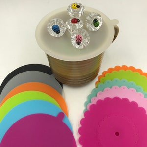 てんとう虫マグカバー - 異なる色。各1個。シリコン製マグカップの蓋、カップカバー、トッパー/トップ、コージー、動物、虫