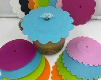 Fans Mug Cover! One each. Silicone Coffee/Tea Mug Cover, Cup Topper, Flamenco, Japanese, Chinese, Drink Lid for tea/coffee fans