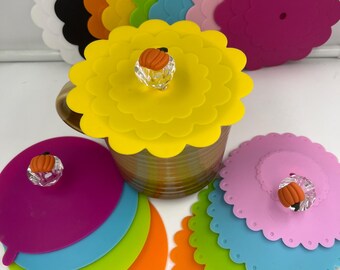 Autumn pumpkin Mug Cover! One each. Silicone Coffee/Tea Mug Cover, Cup Topper, Cap, Cozie, Glass Bug Guard, pumpkin, lantern, fall