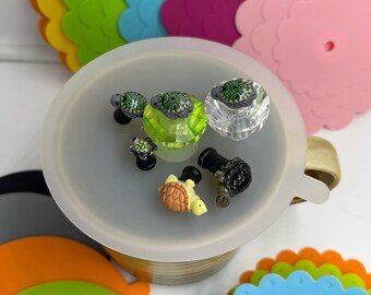 Totally turtle mug cover! (Green, black, yellow & tan turtle) 1 each. Silicone mug lid, cup cover/topper cozy, outdoor bug guard, coffee/tea