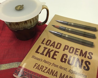 BONUS Translation book & mug cover world/compass! "Load Poems Like Guns...Women's Poetry from Herat, Afghanistan" by Farzana Marie (cup top)
