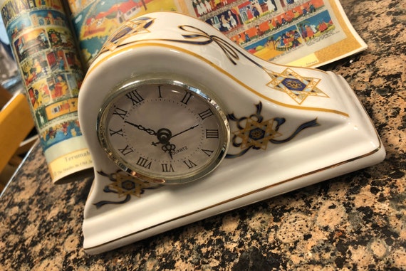 White Blue Gold Judaic Star Of David Fireplace Mantel Clock Etsy