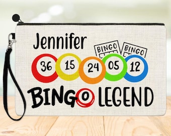 Étui personnalisé Bingo Legend en lin, pochette de transport Dabber, accessoires pour crayons, cadeaux pour grand-mère tante, maman, pochette pour stylo Dabber